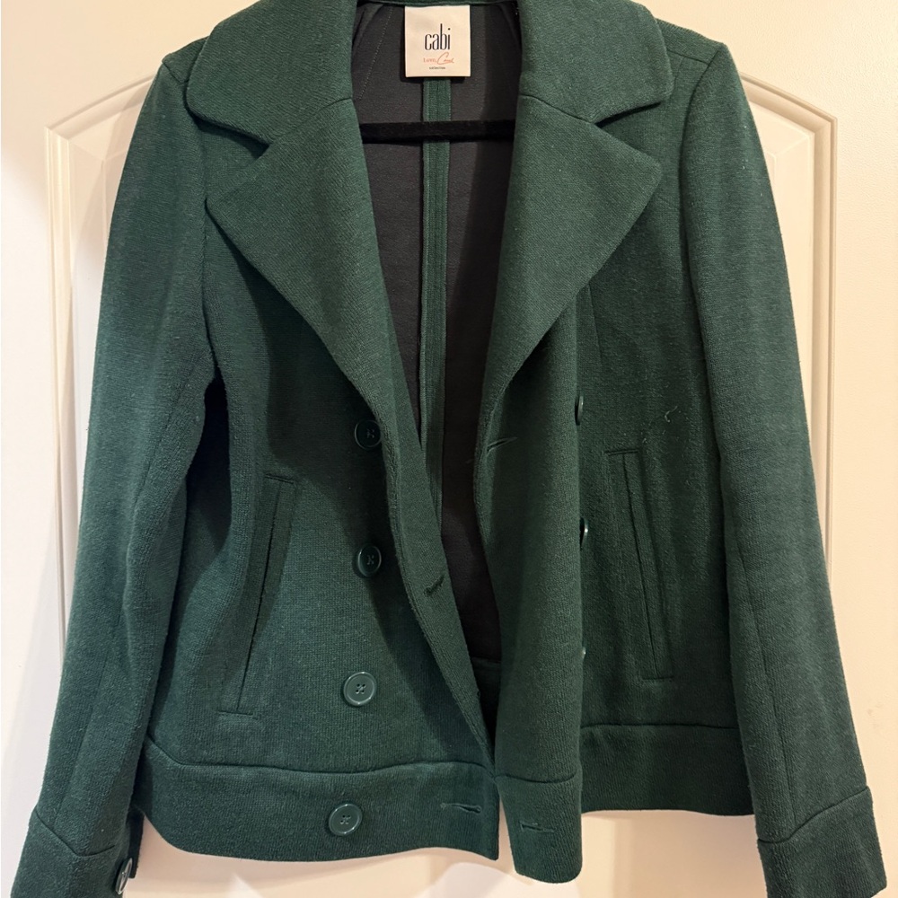 CAbi Deep Green Double-Breasted Wool-Blend Peacoat
